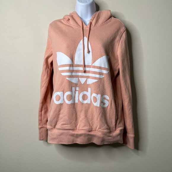 Adidas Women's Blush Pink Big Trefoil Logo Hoodie Sweatshirt Pullover Small - Picture 2 of 6